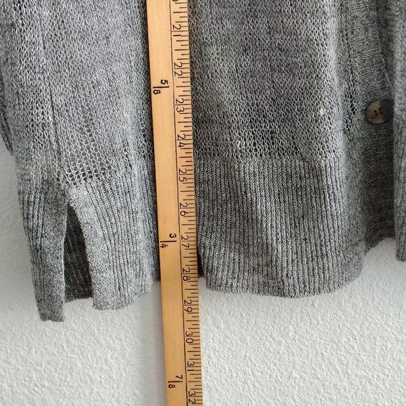 Eileen Fisher XL Gray Open Knit Button Front Cardigan 3/4 Sleeve Linen Blend NEW - Picture 4 of 10